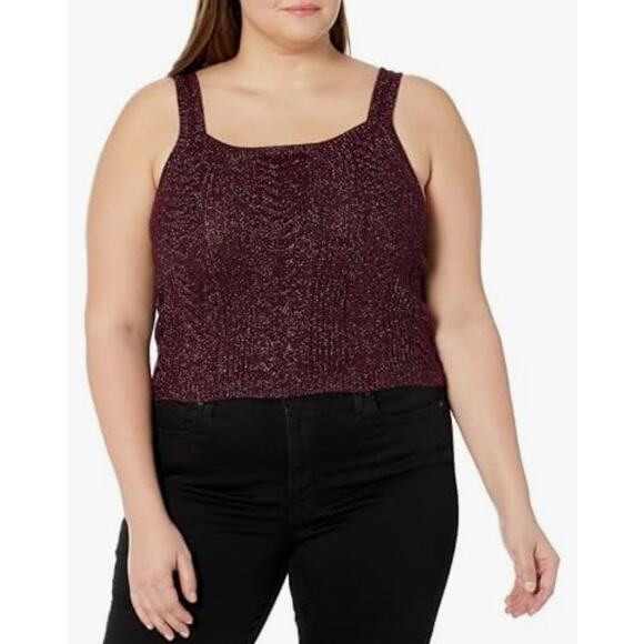 PAIGE Yuka Metallic Rib Sweater Tank In Burgundy Sparkle, Size Large - Picture 1 of 3